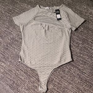 Gray Textured Cut Out Bodysuit